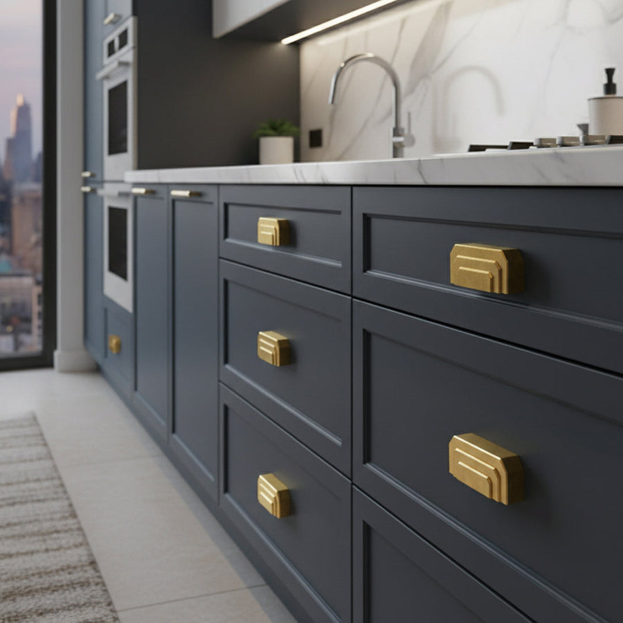Egerton cabinet hardware collection for yacht cabinetry in naval brass or 316L stainless steel