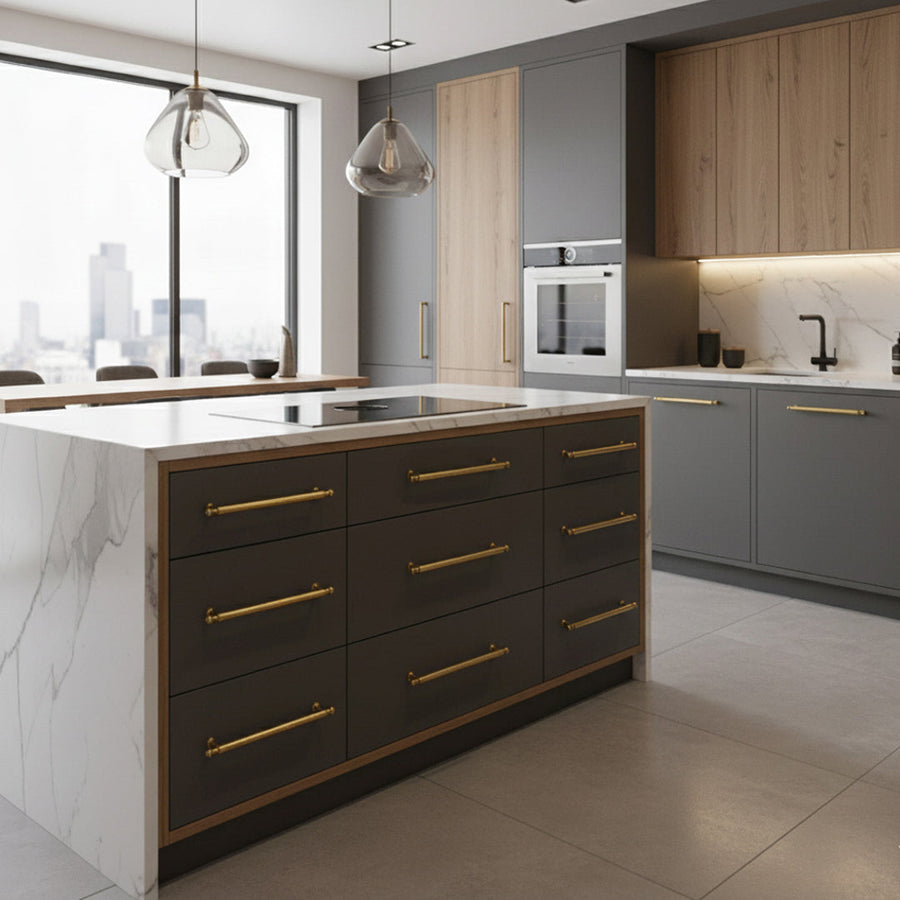 Manresa cabinet hardware collection for yacht interior cabinetry in 316L stainless steel or solid titanium