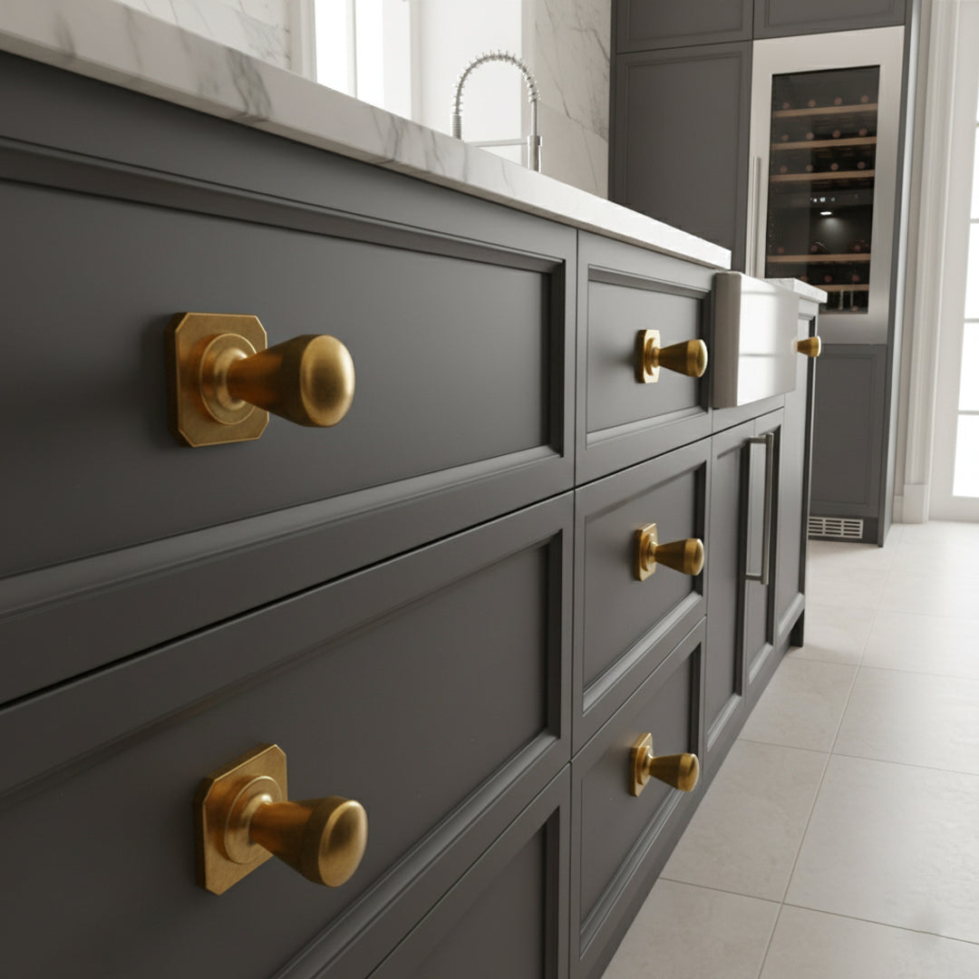 Lexham Cabinet Knob with Baseplate design reference in Aged Brass (Heritage) — Capramont & Co