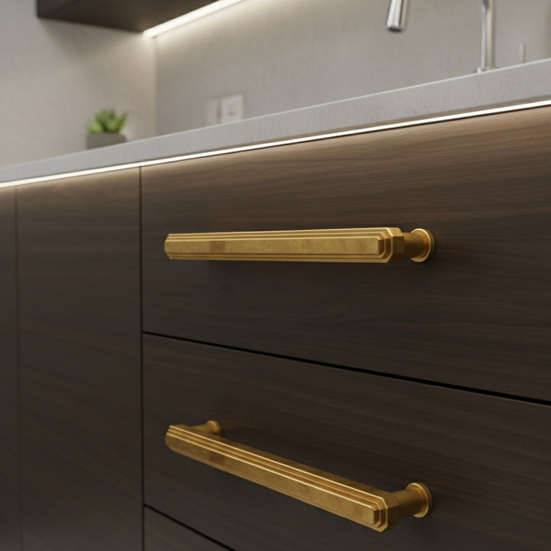 Egerton Handle - P2 design reference in Aged Brass (Heritage) — Capramont & Co