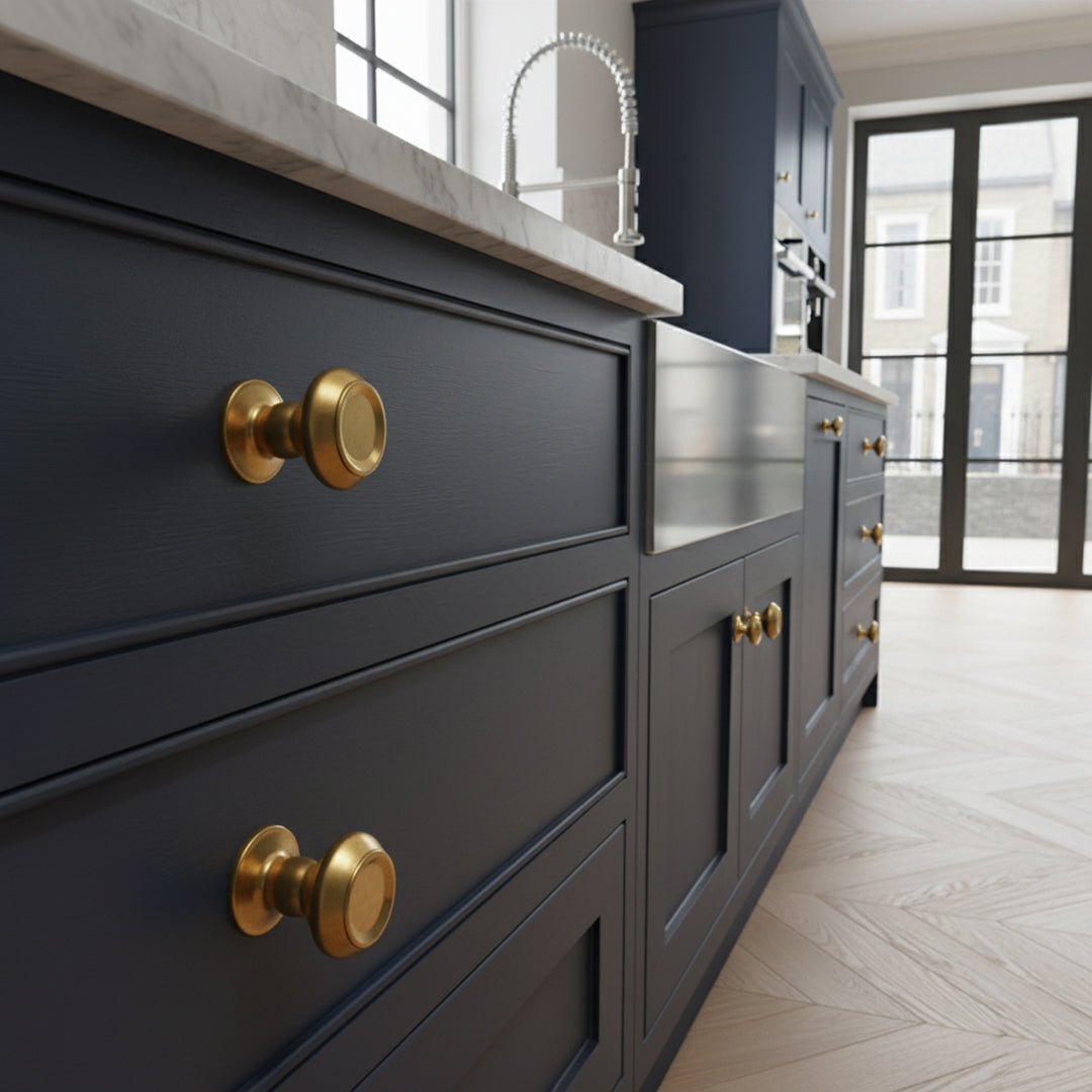 Harrington Cabinet Knob design reference in Aged Brass (Heritage) — Capramont & Co