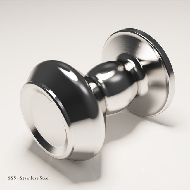 Harrington cabinet knob in Satin Stainless Steel, photographed by Capramont and Co